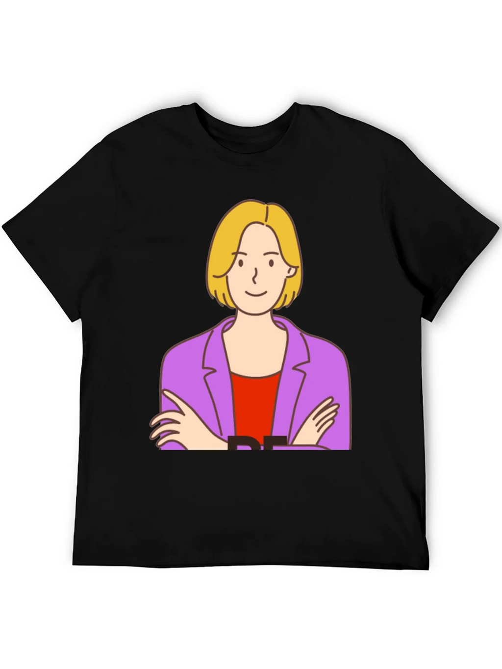 Cartoon Woman Graphic Tee - Black Cotton T-Shirt product image 5