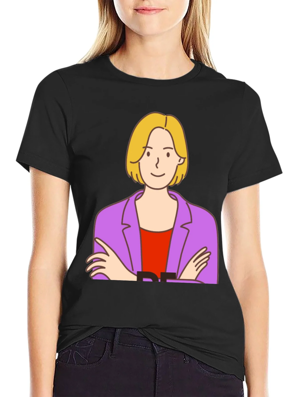 Cartoon Woman Graphic Tee - Black Cotton T-Shirt product image 2
