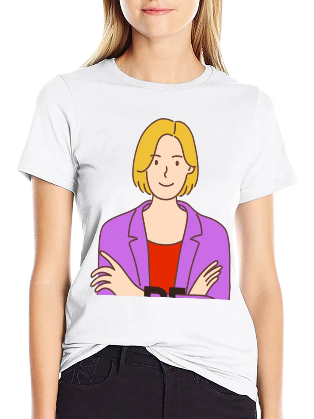 Cartoon Woman Graphic Tee - Black Cotton T-Shirt product image 8