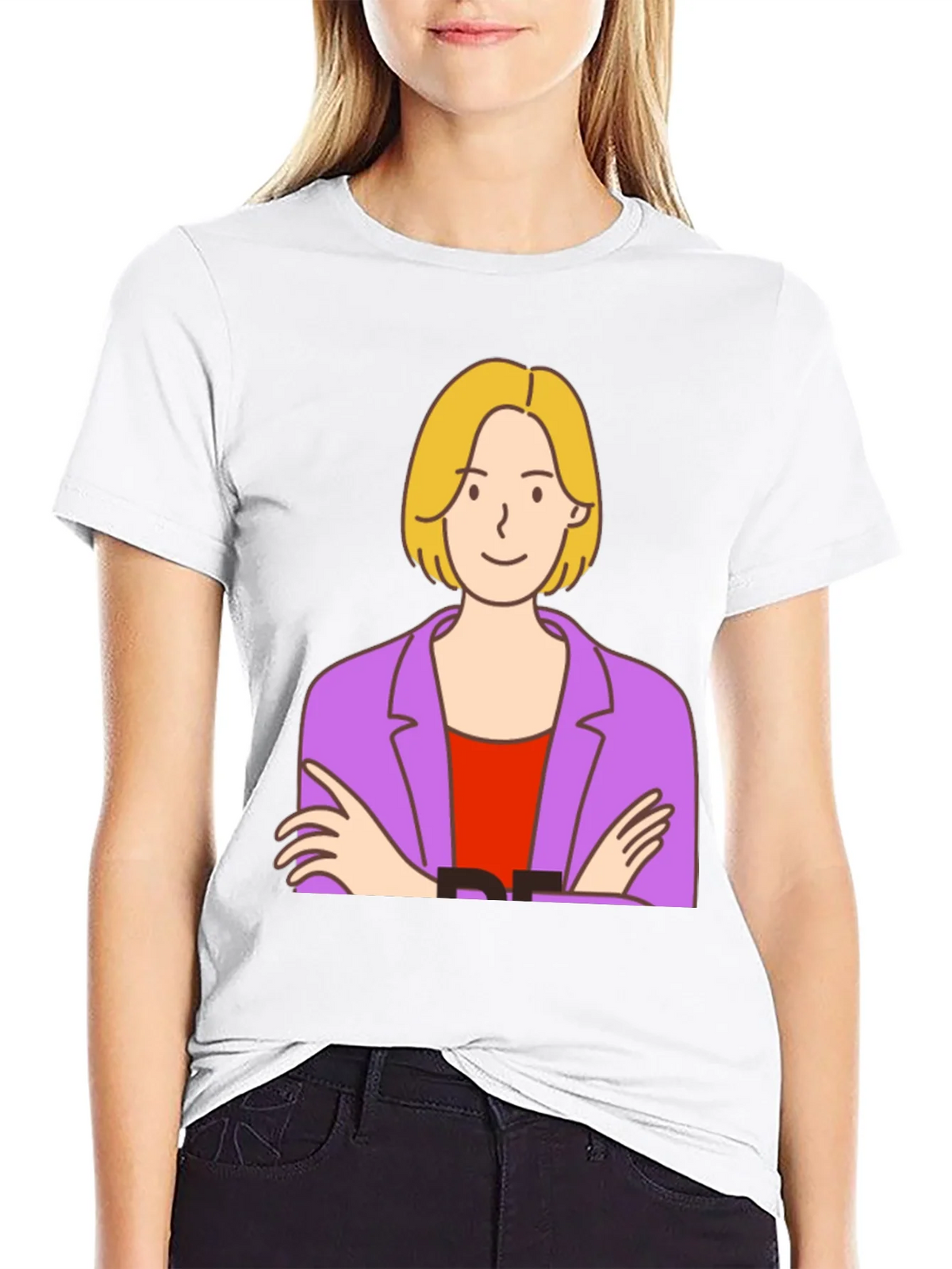 Cartoon Woman Graphic Tee - Black Cotton T-Shirt product image 8