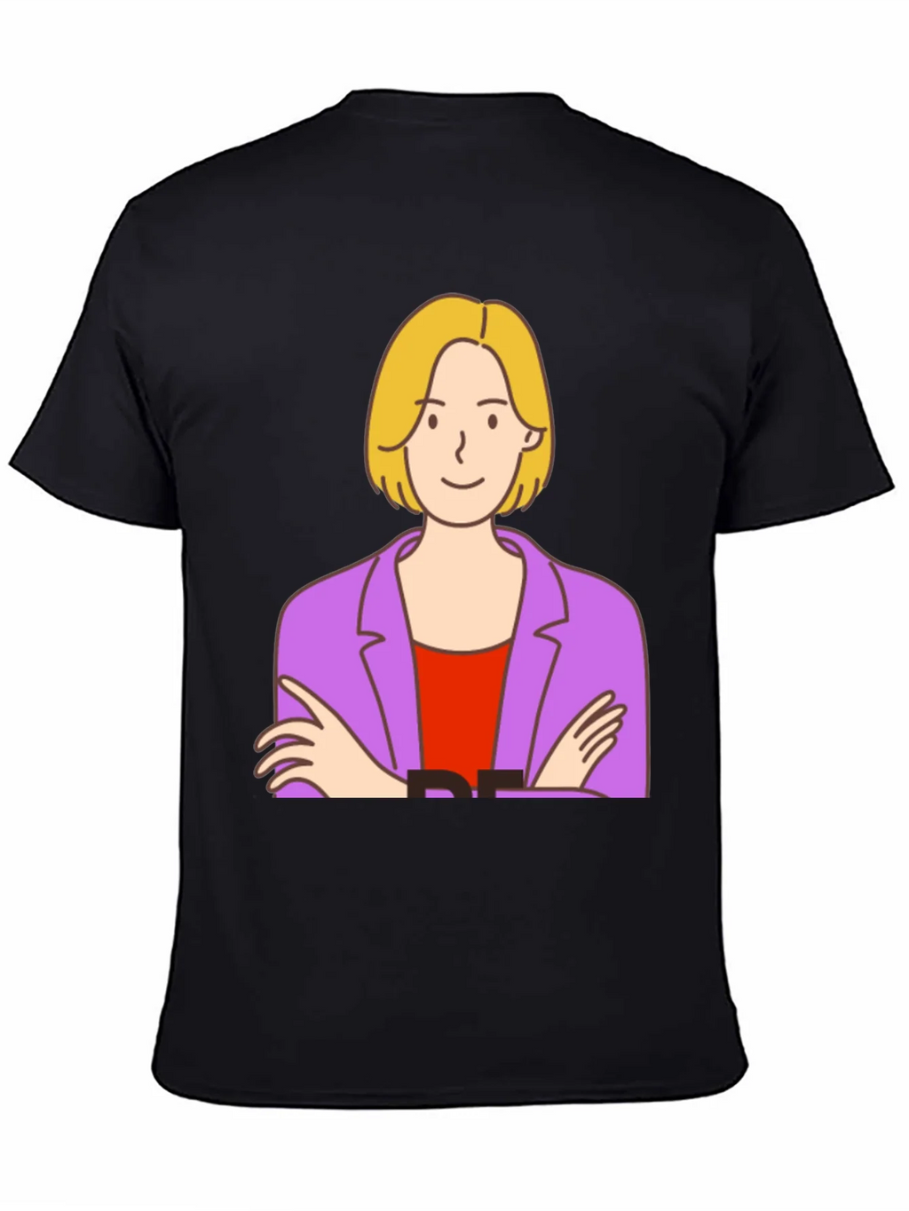 Cartoon Woman Graphic Tee - Black Cotton T-Shirt product image 4