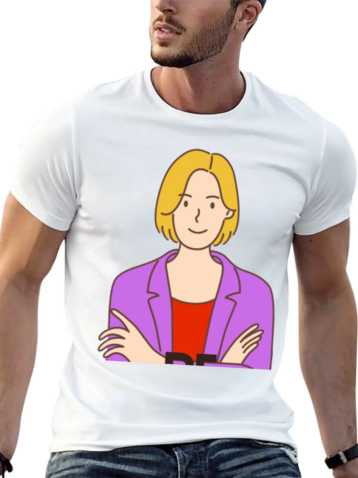 Cartoon Woman Graphic Tee - Black Cotton T-Shirt product image 12