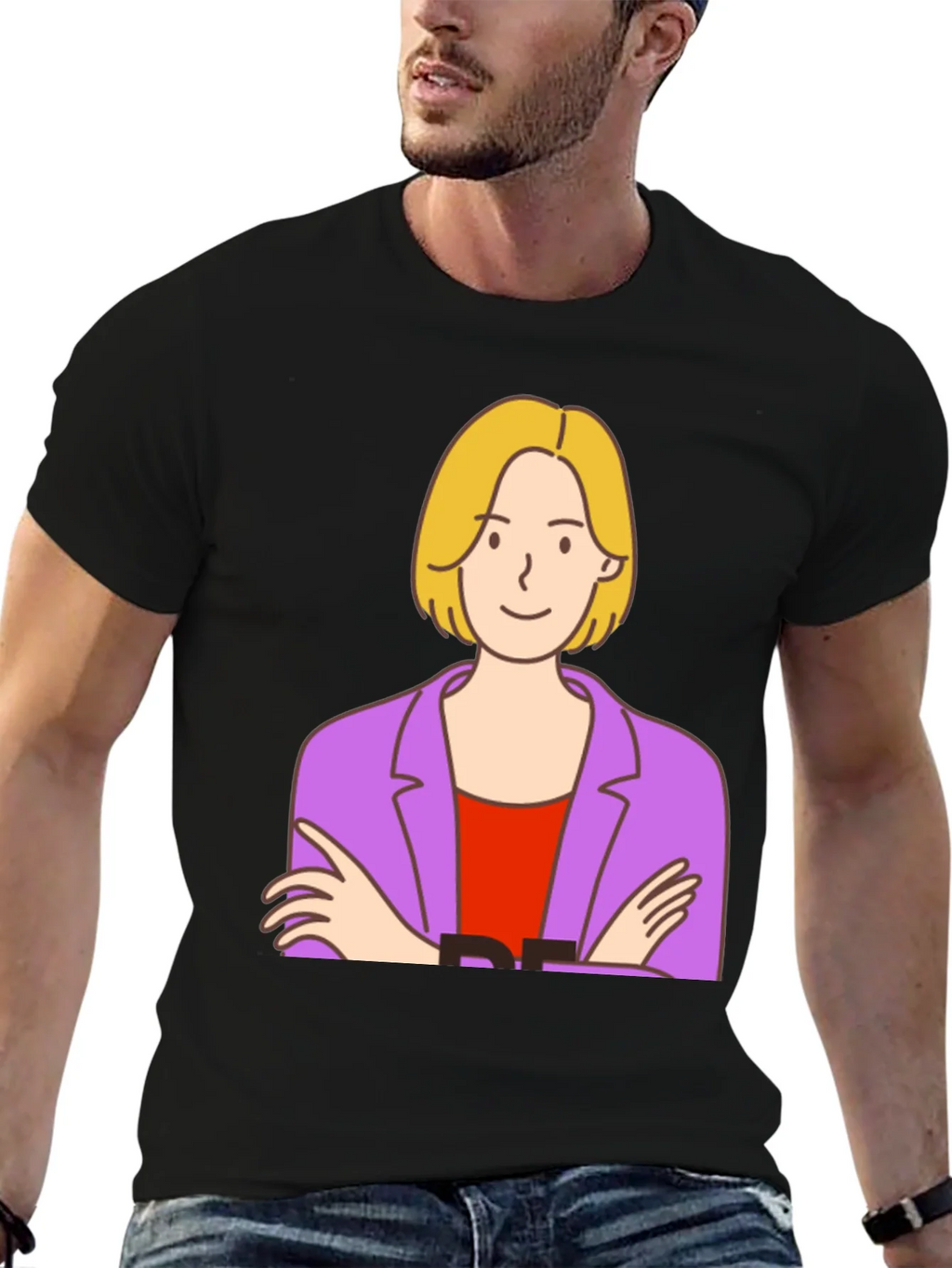 Cartoon Woman Graphic Tee - Black Cotton T-Shirt product image 6