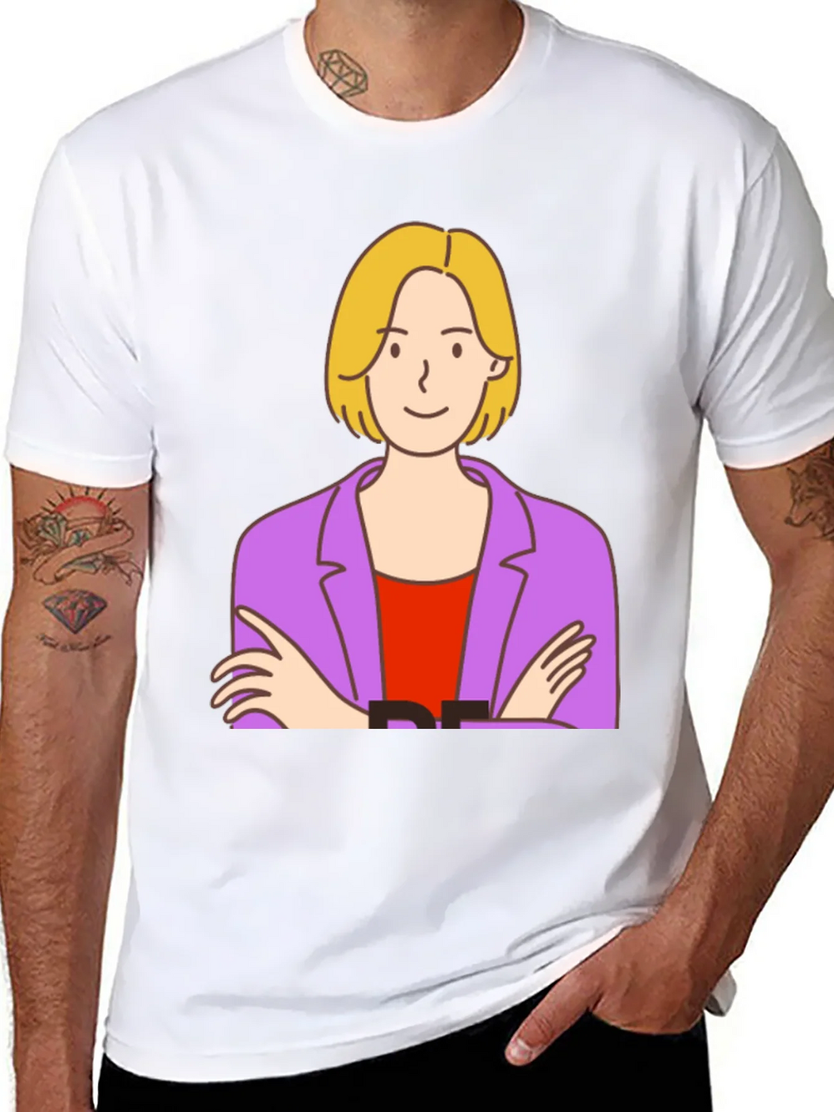 Cartoon Woman Graphic Tee - Black Cotton T-Shirt product image 7