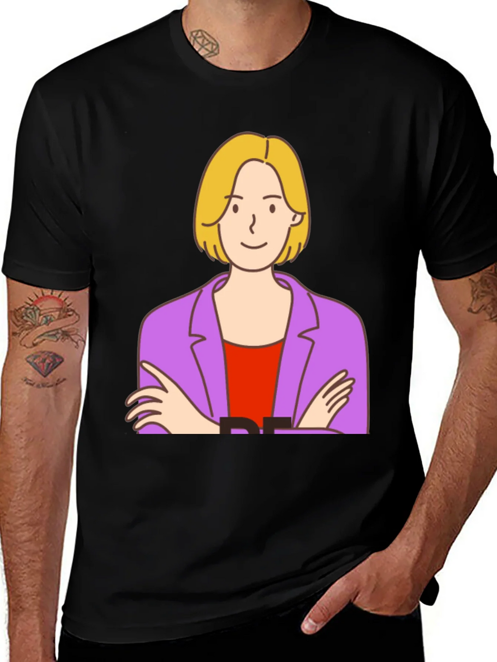 Cartoon Woman Graphic Tee - Black Cotton T-Shirt product image 1