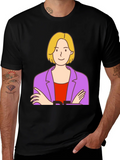 Cartoon Woman Graphic Tee - Black Cotton T-Shirt product image 1