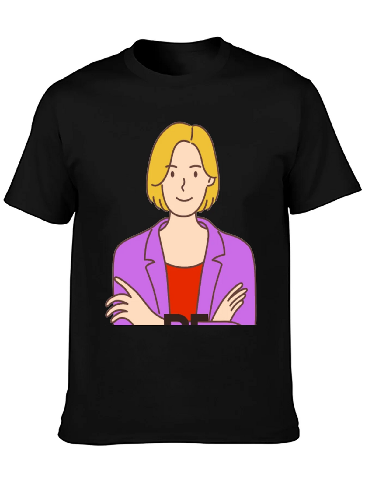 Cartoon Woman Graphic Tee - Black Cotton T-Shirt product image 3