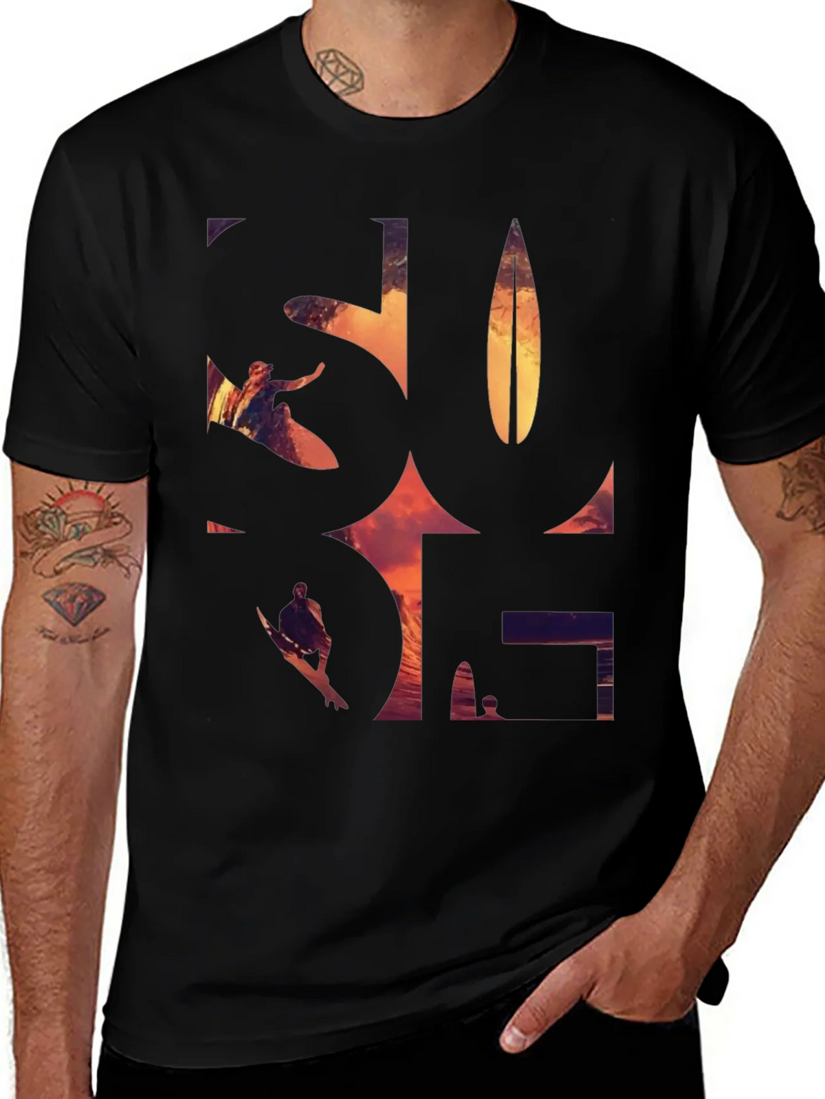 Surf Graphic Tee - Black Cotton T-Shirt product image 1