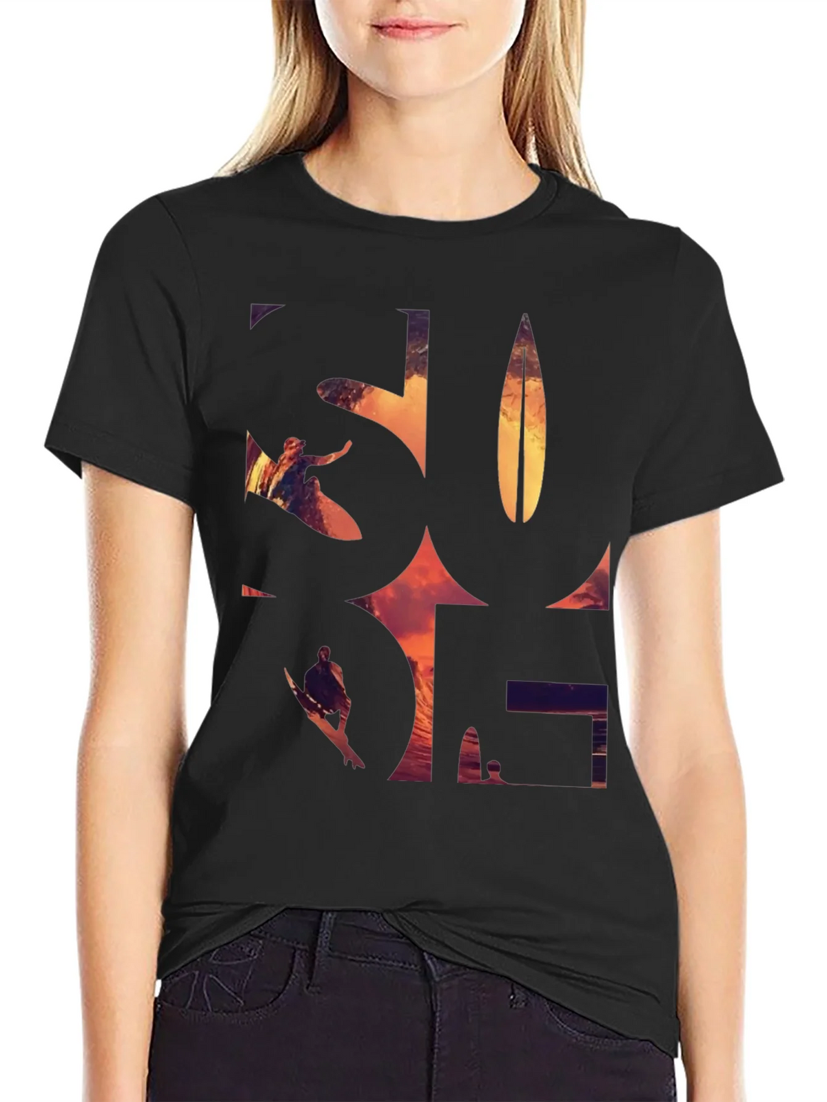Surf Graphic Tee - Black Cotton T-Shirt product image 2