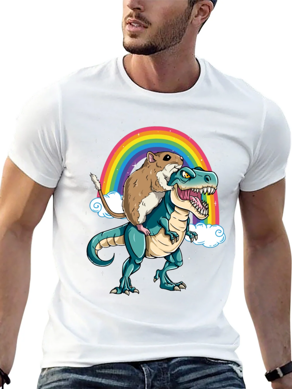 Hamster Riding Dinosaur Rainbow T-Shirt product image 12