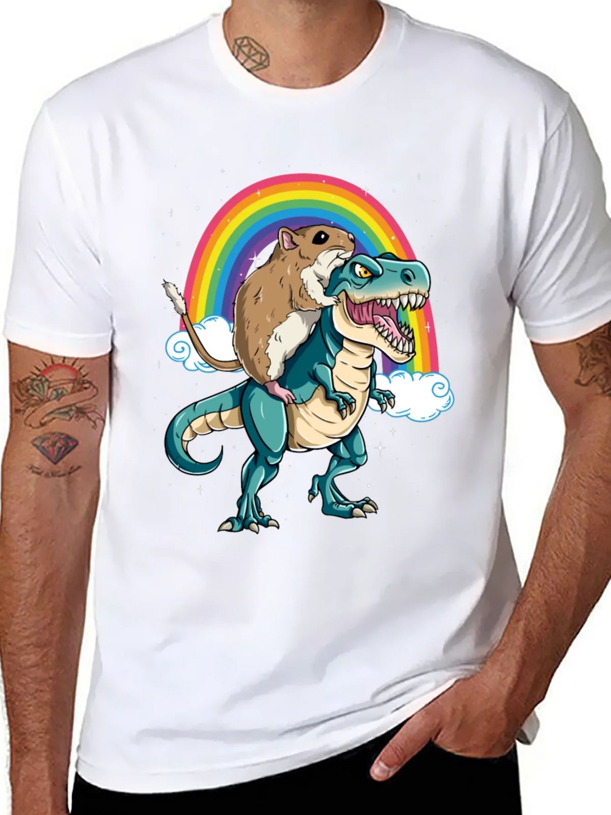 Hamster Riding Dinosaur Rainbow T-Shirt product image 7