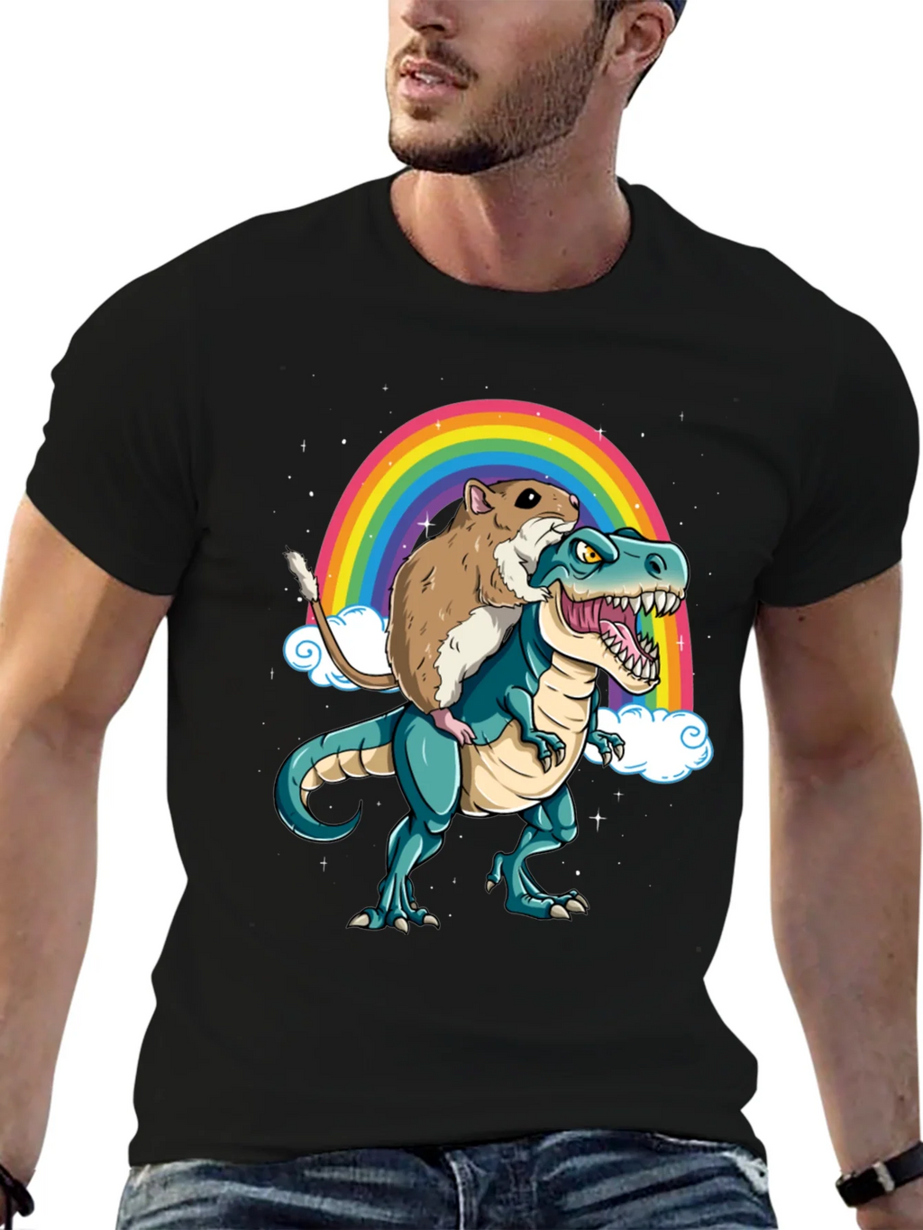 Hamster Riding Dinosaur Rainbow T-Shirt product image 6