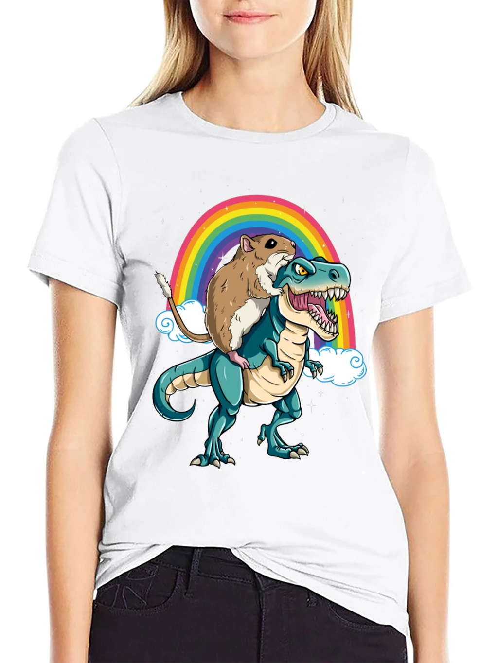 Hamster Riding Dinosaur Rainbow T-Shirt product image 8