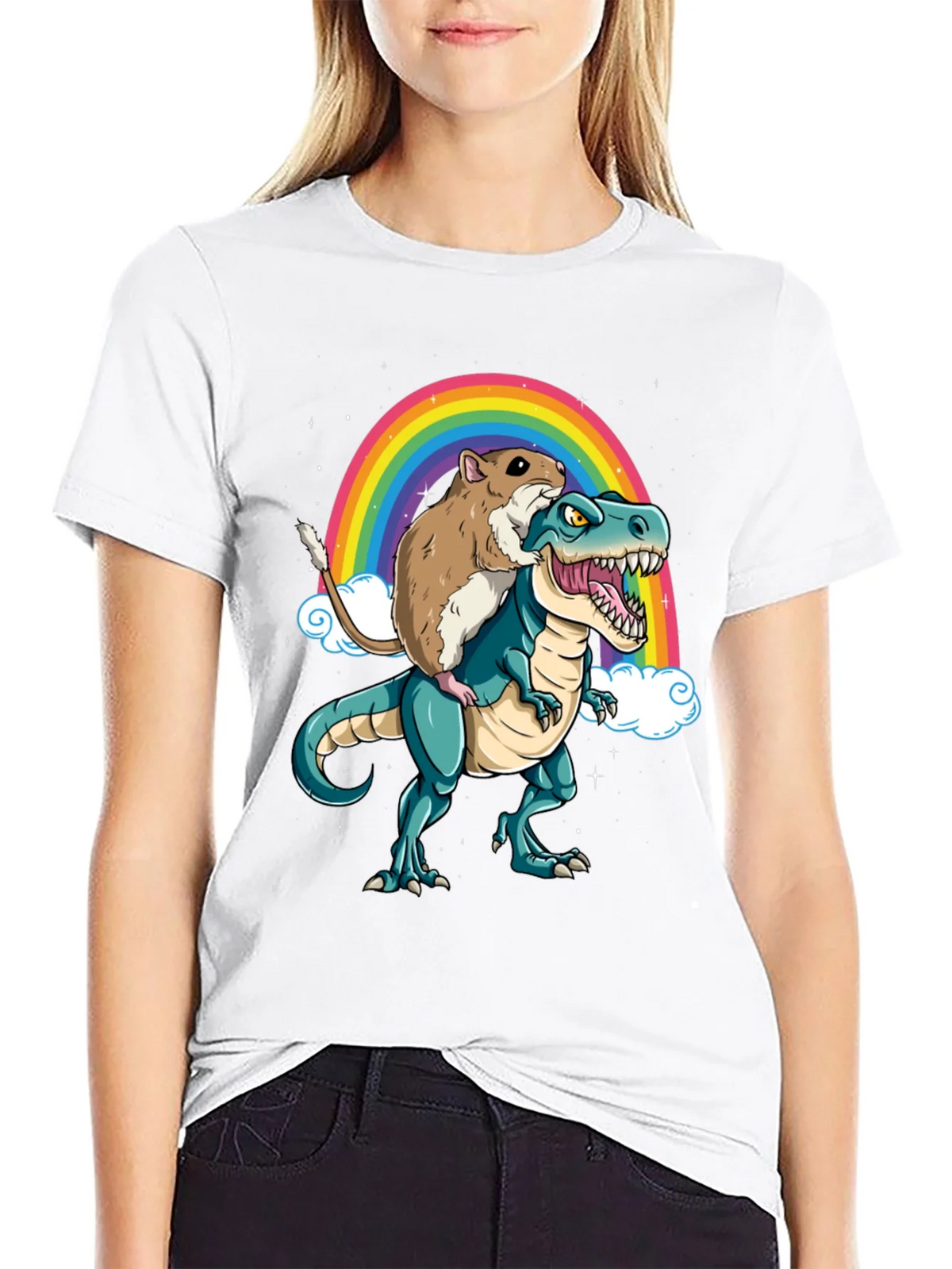 Hamster Riding Dinosaur Rainbow T-Shirt product image 8