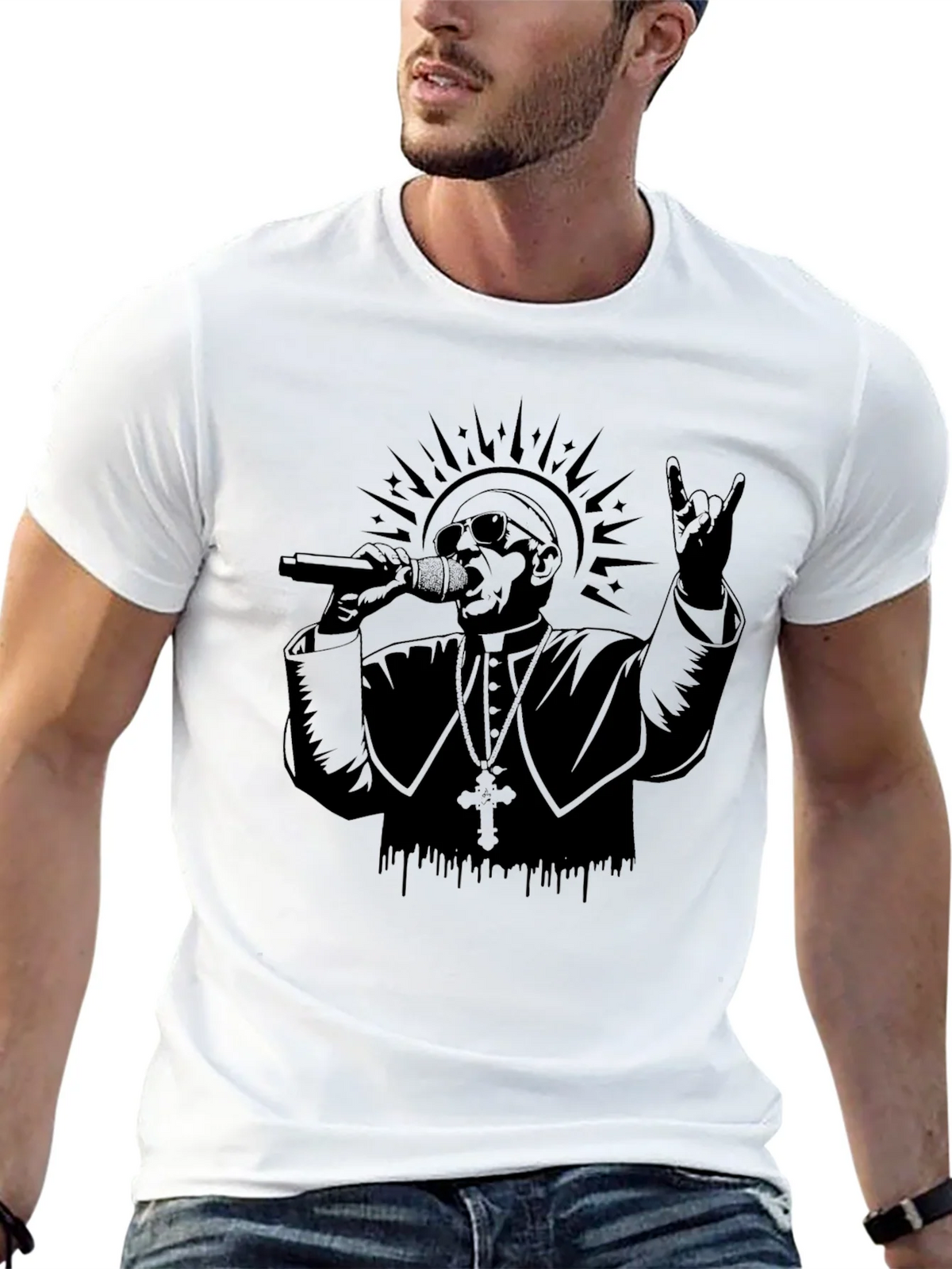Rocker Pope Graphic Tee - Black Cotton T-Shirt product image 12