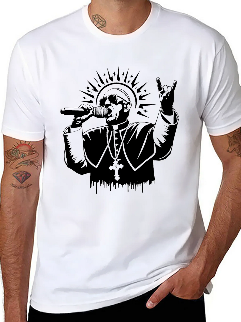 Rocker Pope Graphic Tee - Black Cotton T-Shirt product image 7