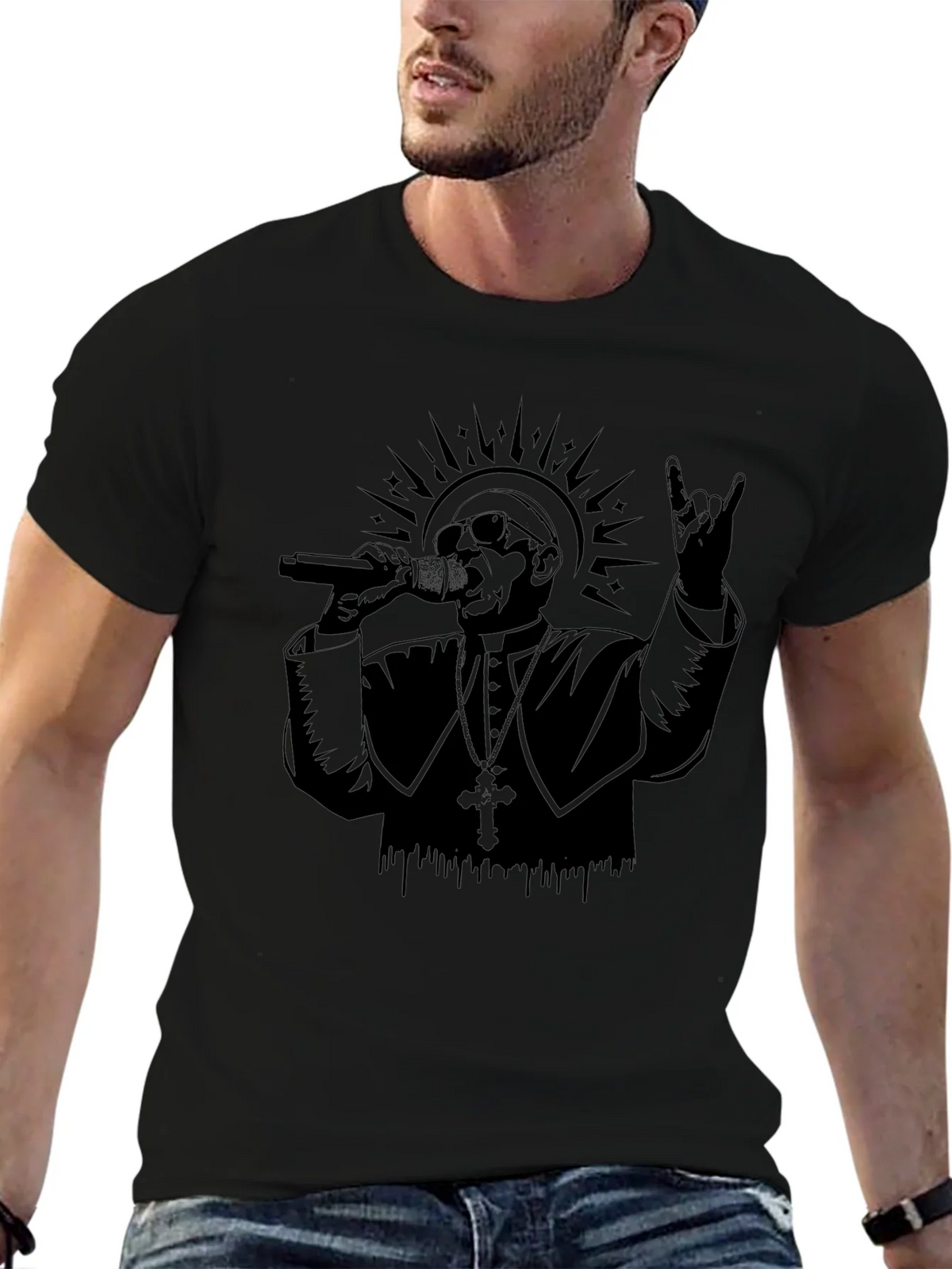 Rocker Pope Graphic Tee - Black Cotton T-Shirt product image 6