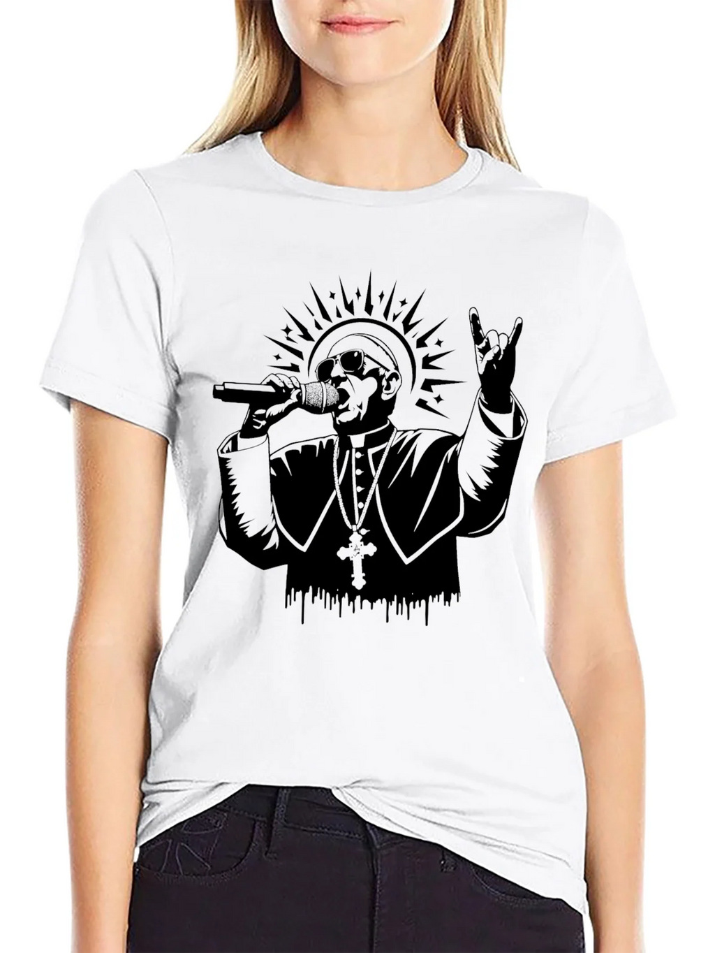 Rocker Pope Graphic Tee - Black Cotton T-Shirt product image 8