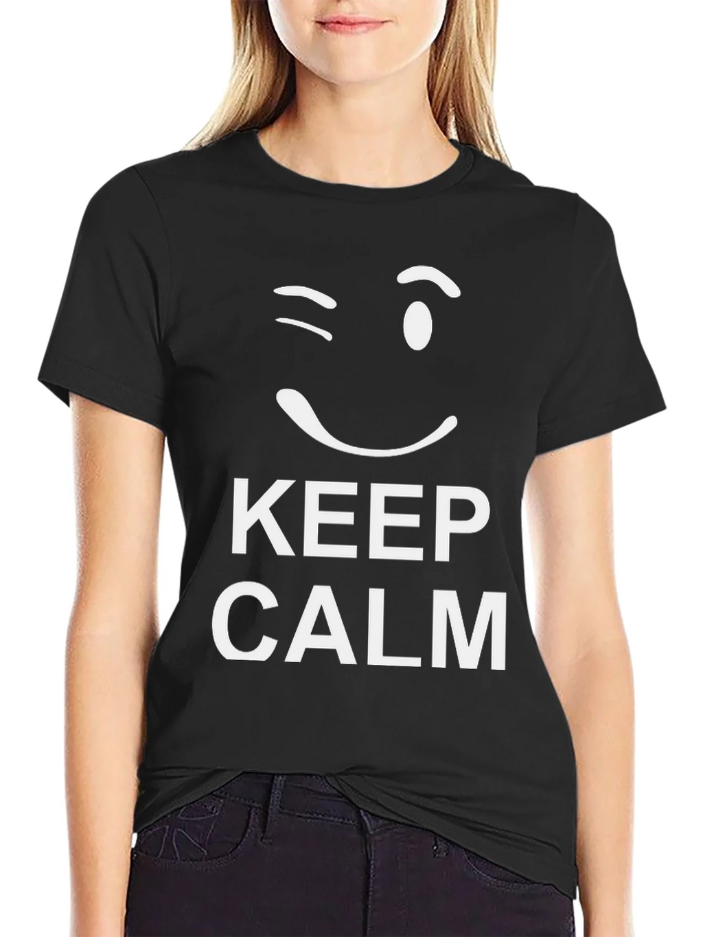 Keep Calm Wink Graphic Tee - Black Cotton T-Shirt product image 2