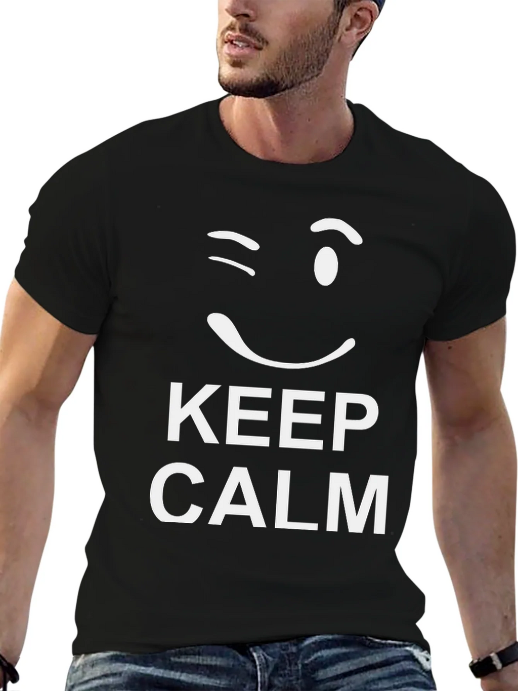 Keep Calm Wink Graphic Tee - Black Cotton T-Shirt product image 6