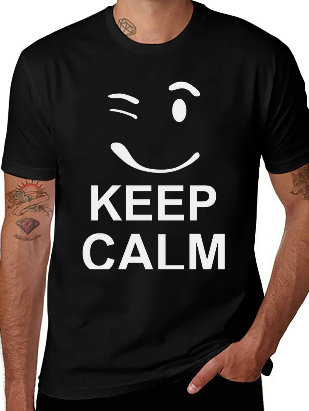 Keep Calm Wink Graphic Tee - Black Cotton T-Shirt product image 1