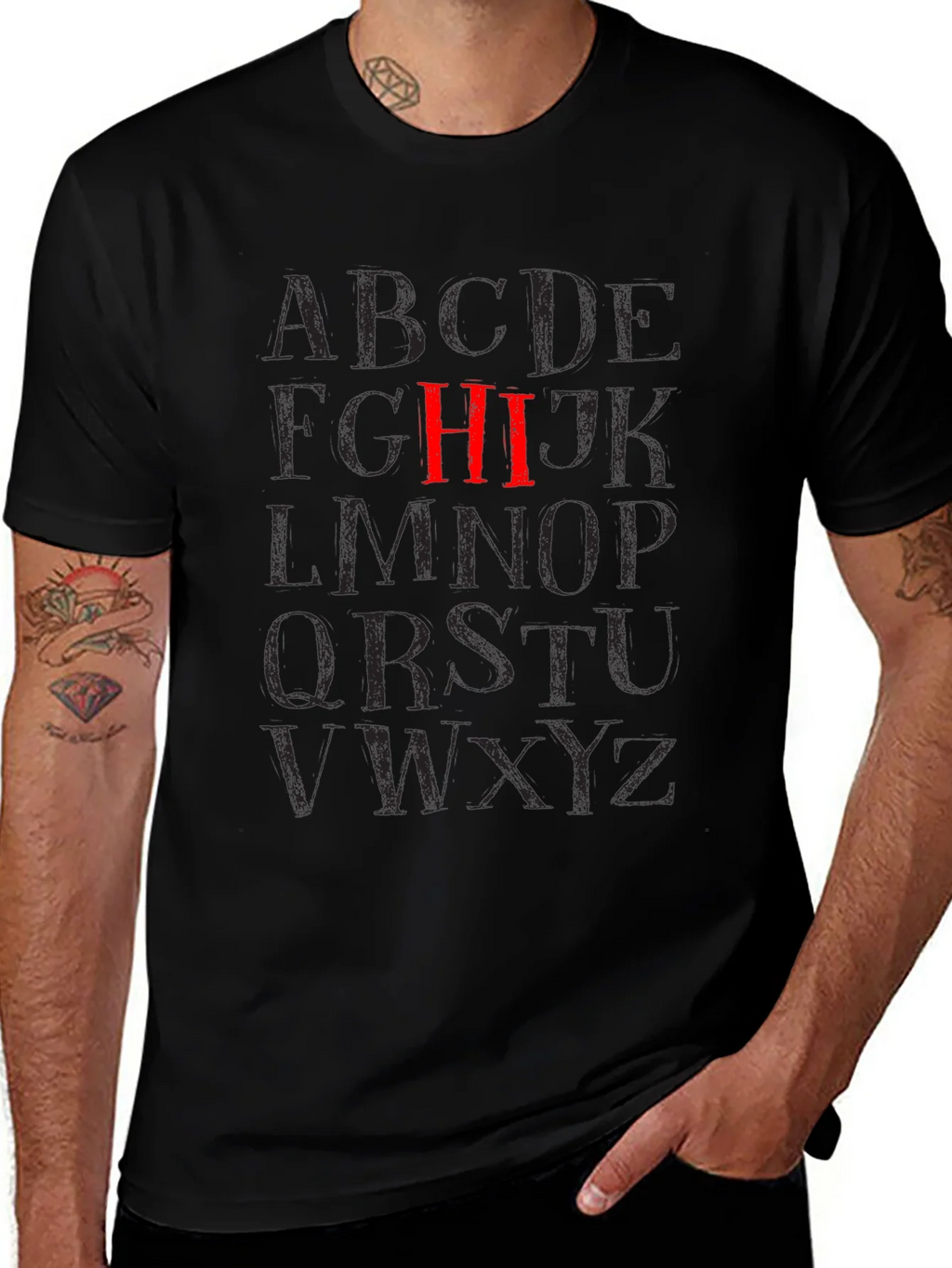 Alphabet HI Black Graphic T-Shirt product image 1