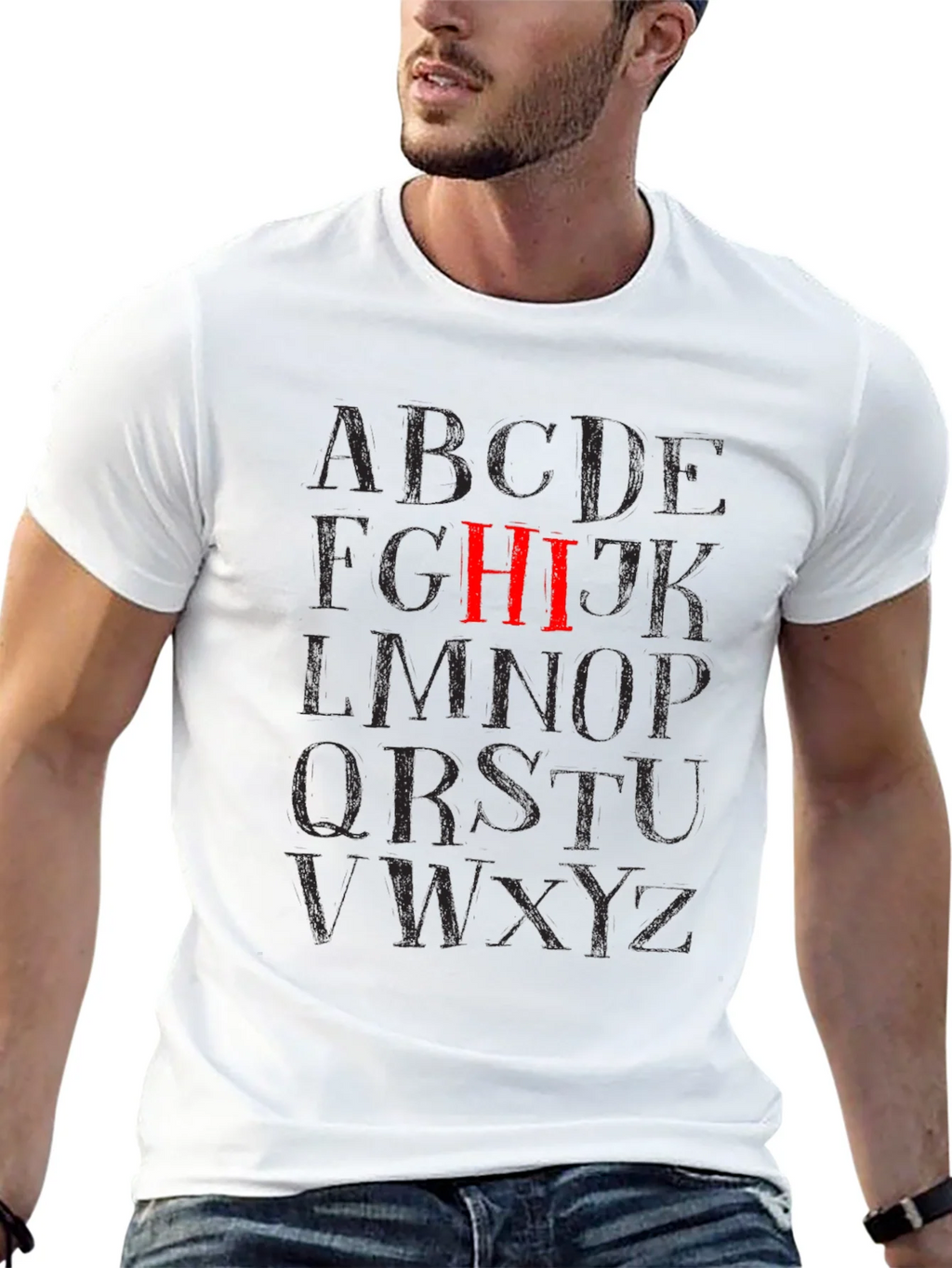 Alphabet HI Black Graphic T-Shirt product image 9