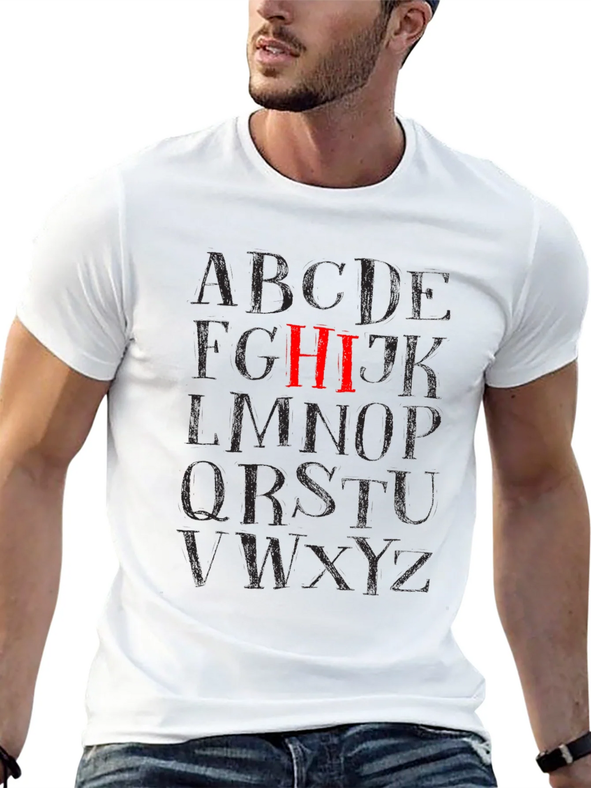 Alphabet HI Black Graphic T-Shirt product image 9