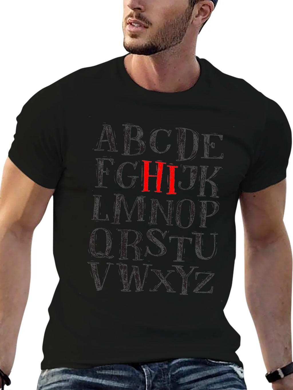 Alphabet HI Black Graphic T-Shirt product image 5