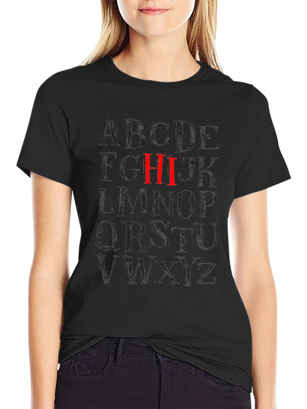 Alphabet HI Black Graphic T-Shirt product image 2