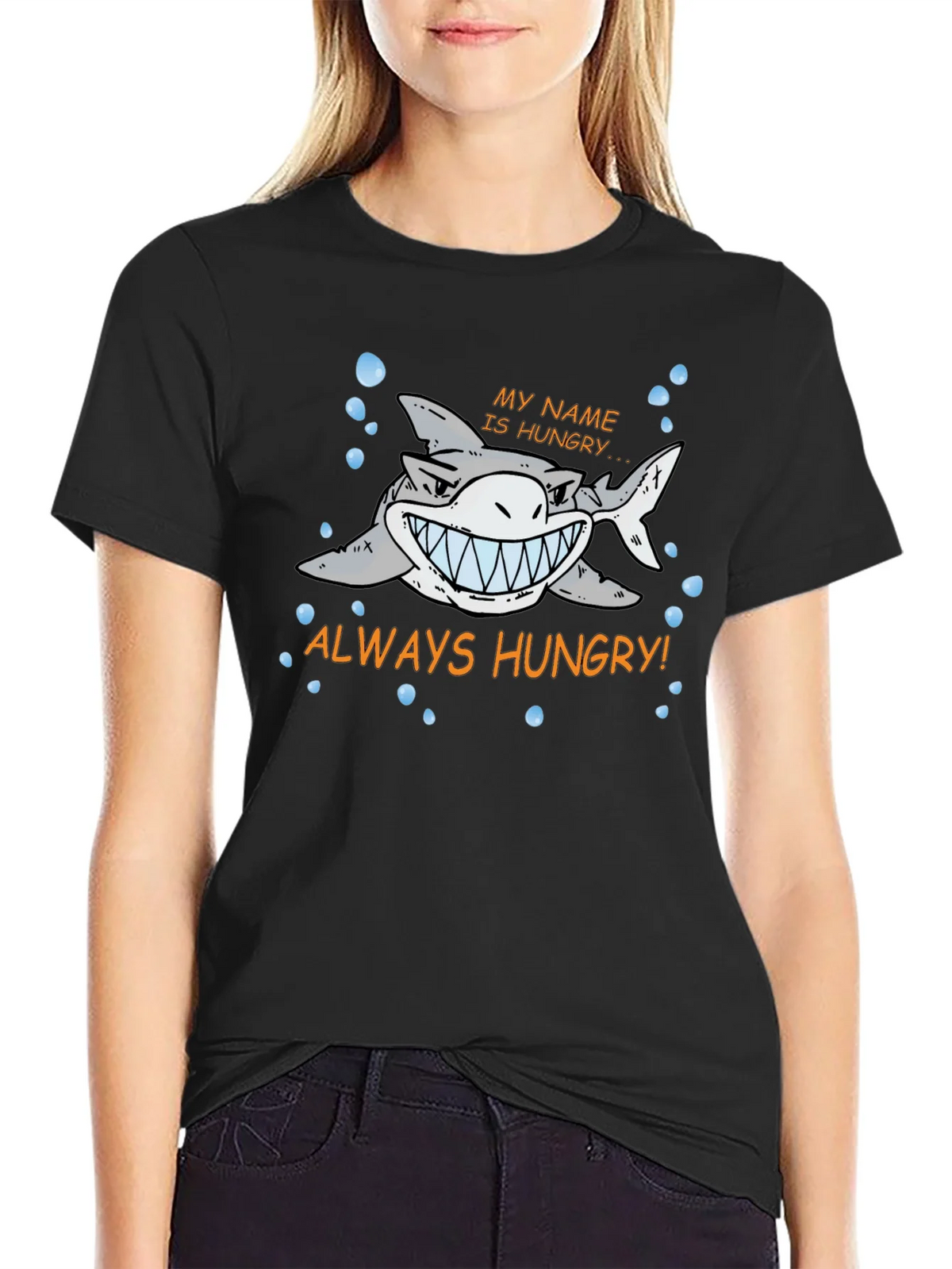 Always Hungry Shark Graphic Print Black T-Shirt product image 2