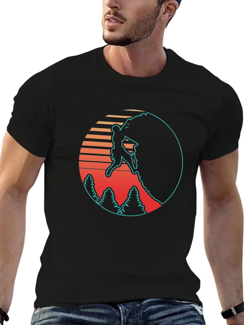 Retro Rock Climbing Black T-Shirt product image 6