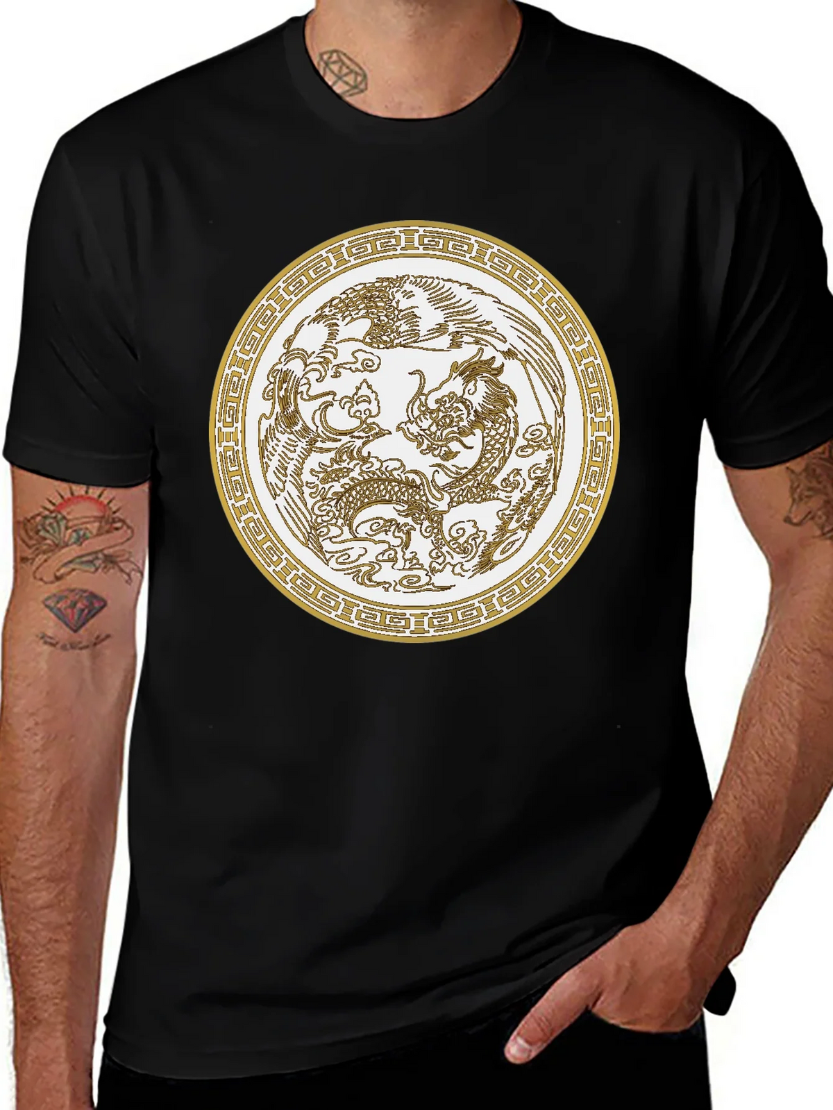 Dragon & Phoenix Graphic Tee - Unisex Black T-Shirt product image 1