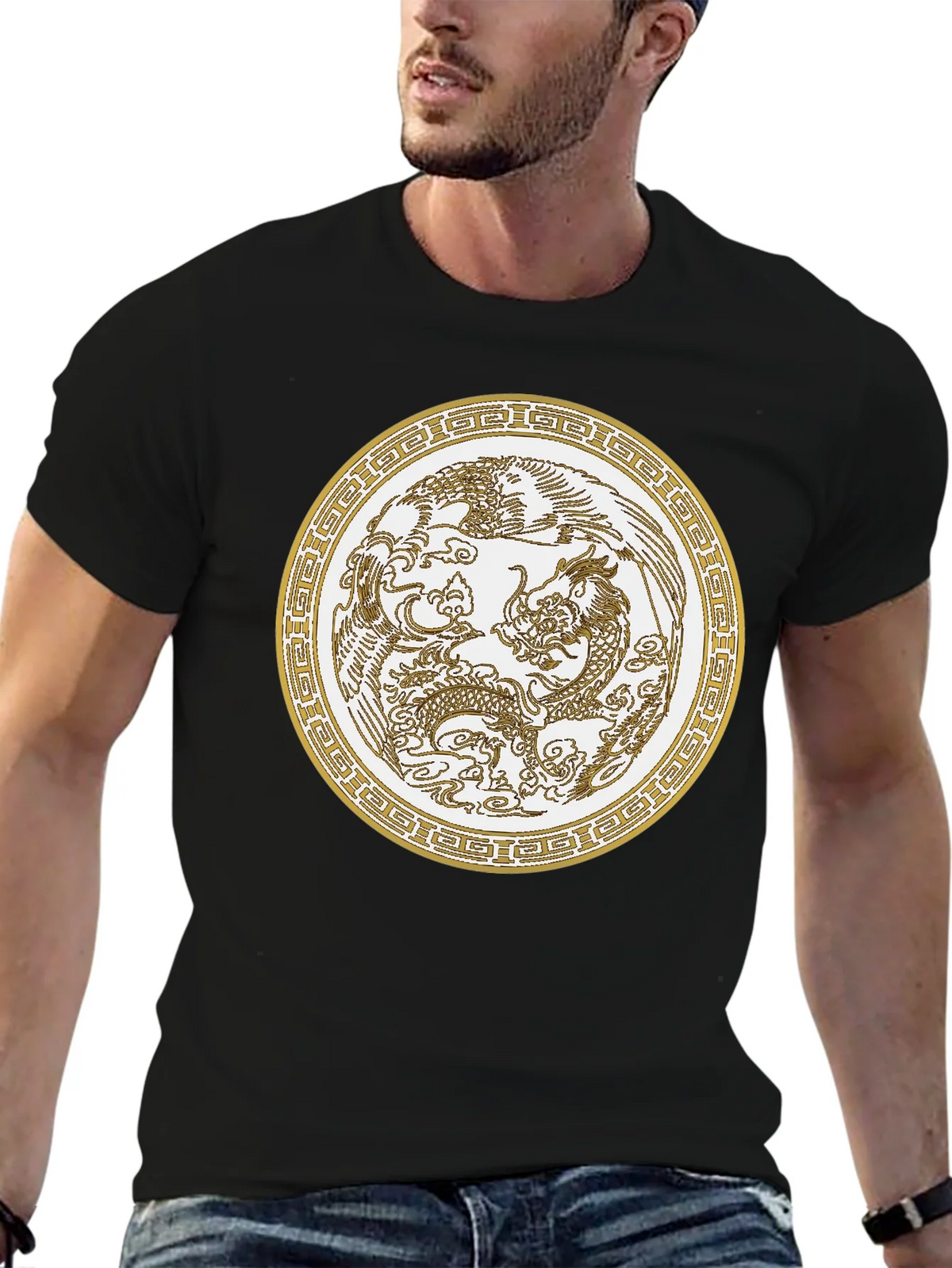 Dragon & Phoenix Graphic Tee - Unisex Black T-Shirt product image 6