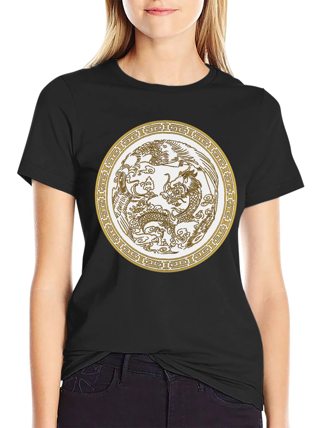 Dragon & Phoenix Graphic Tee - Unisex Black T-Shirt product image 2