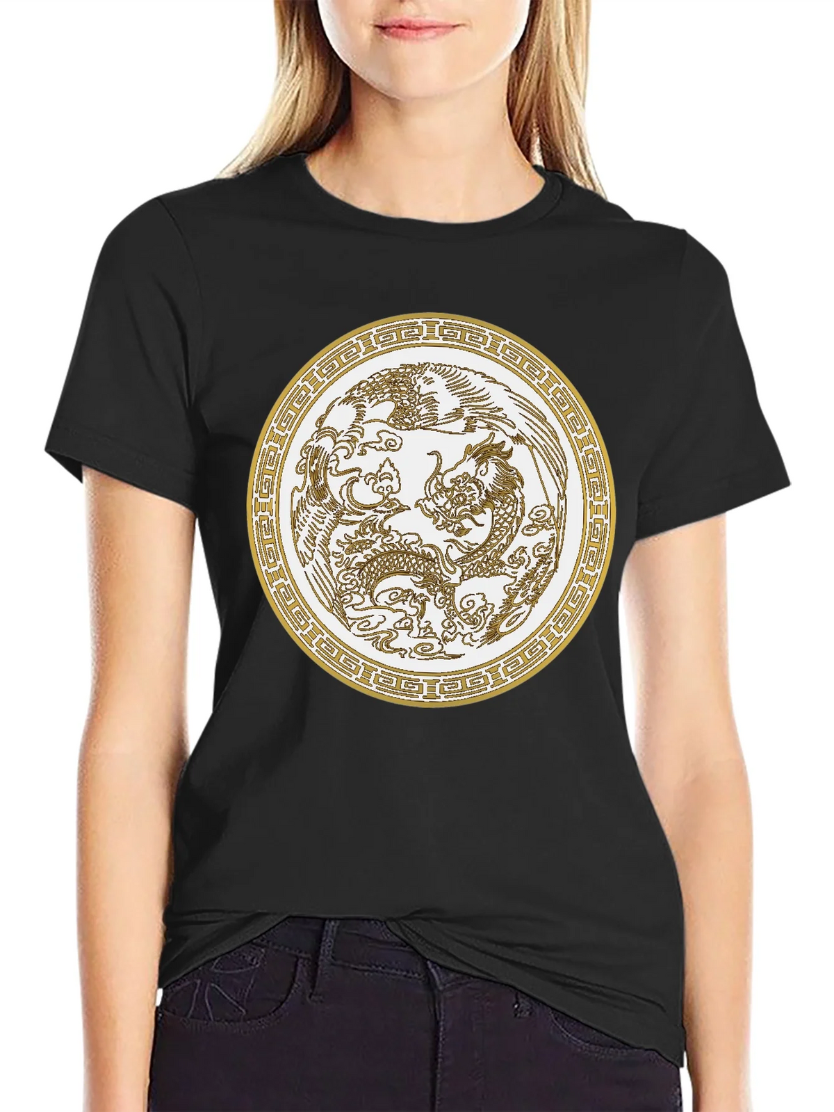 Dragon & Phoenix Graphic Tee - Unisex Black T-Shirt product image 2