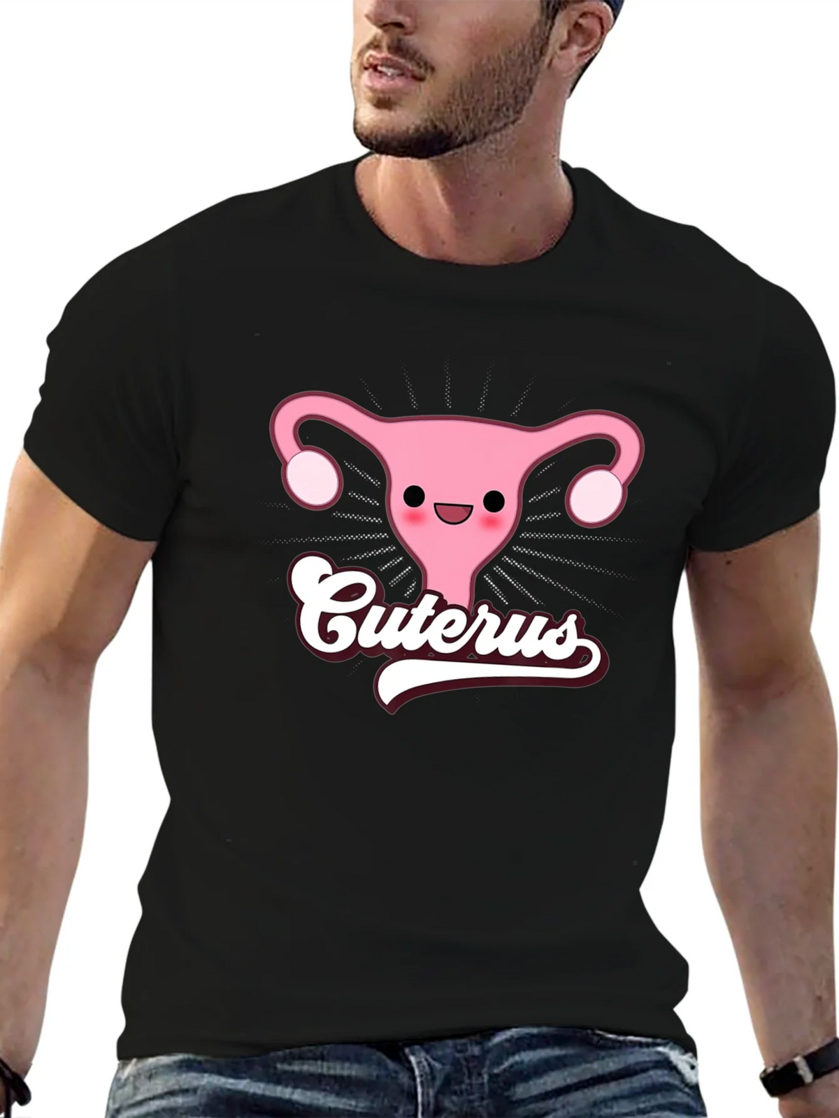 Cuterus Black Graphic Tee - Funny Uterus Shirt product image 5