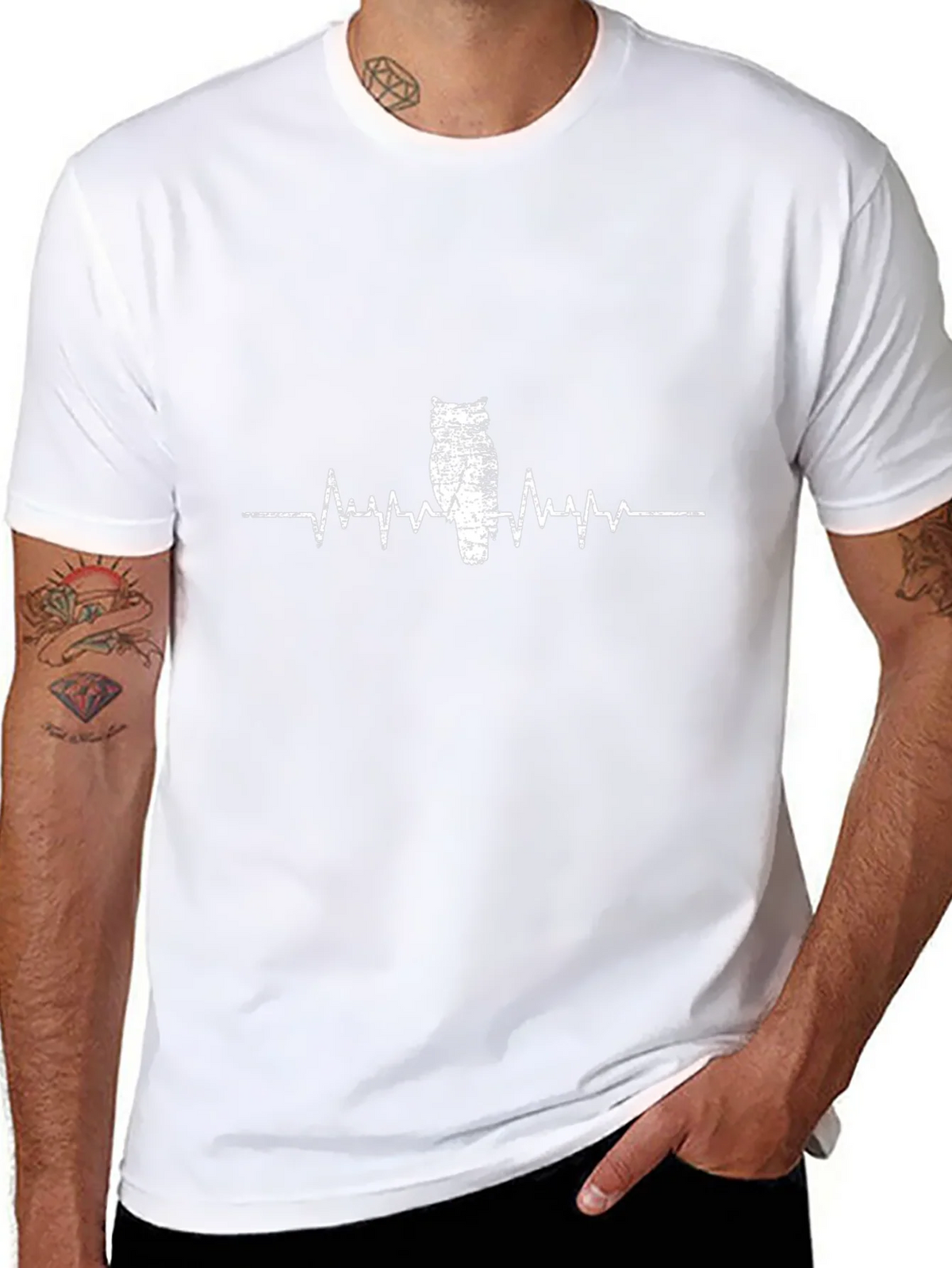 Owl Heartbeat T-Shirt - Black Cotton Tee product image 7