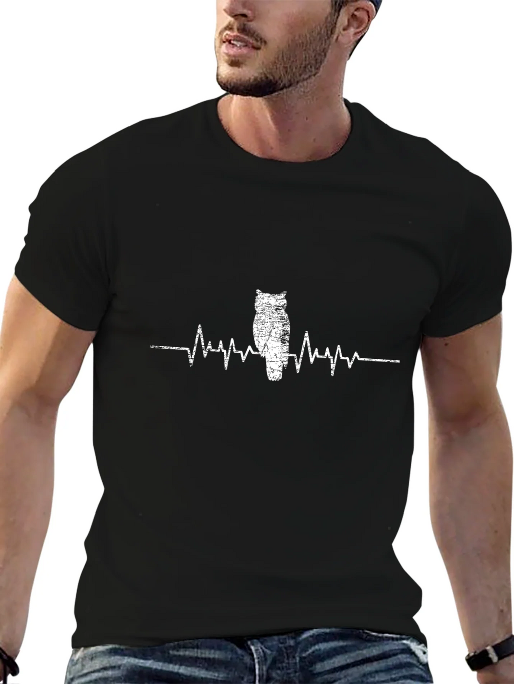 Owl Heartbeat T-Shirt - Black Cotton Tee product image 6