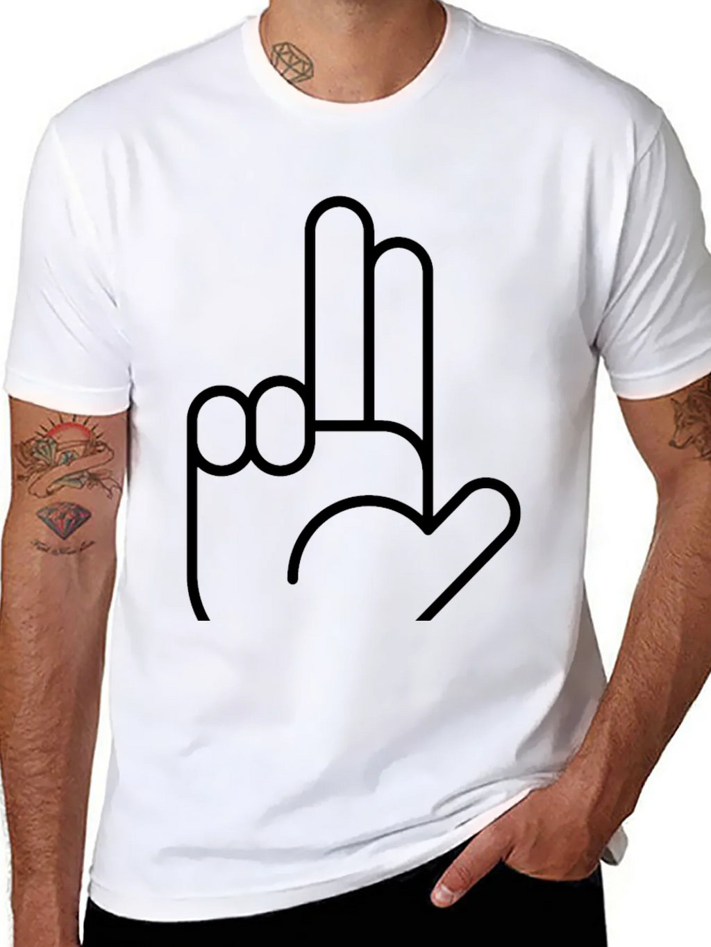 Novelty Hand Gesture Graphic Black T-Shirt product image 7