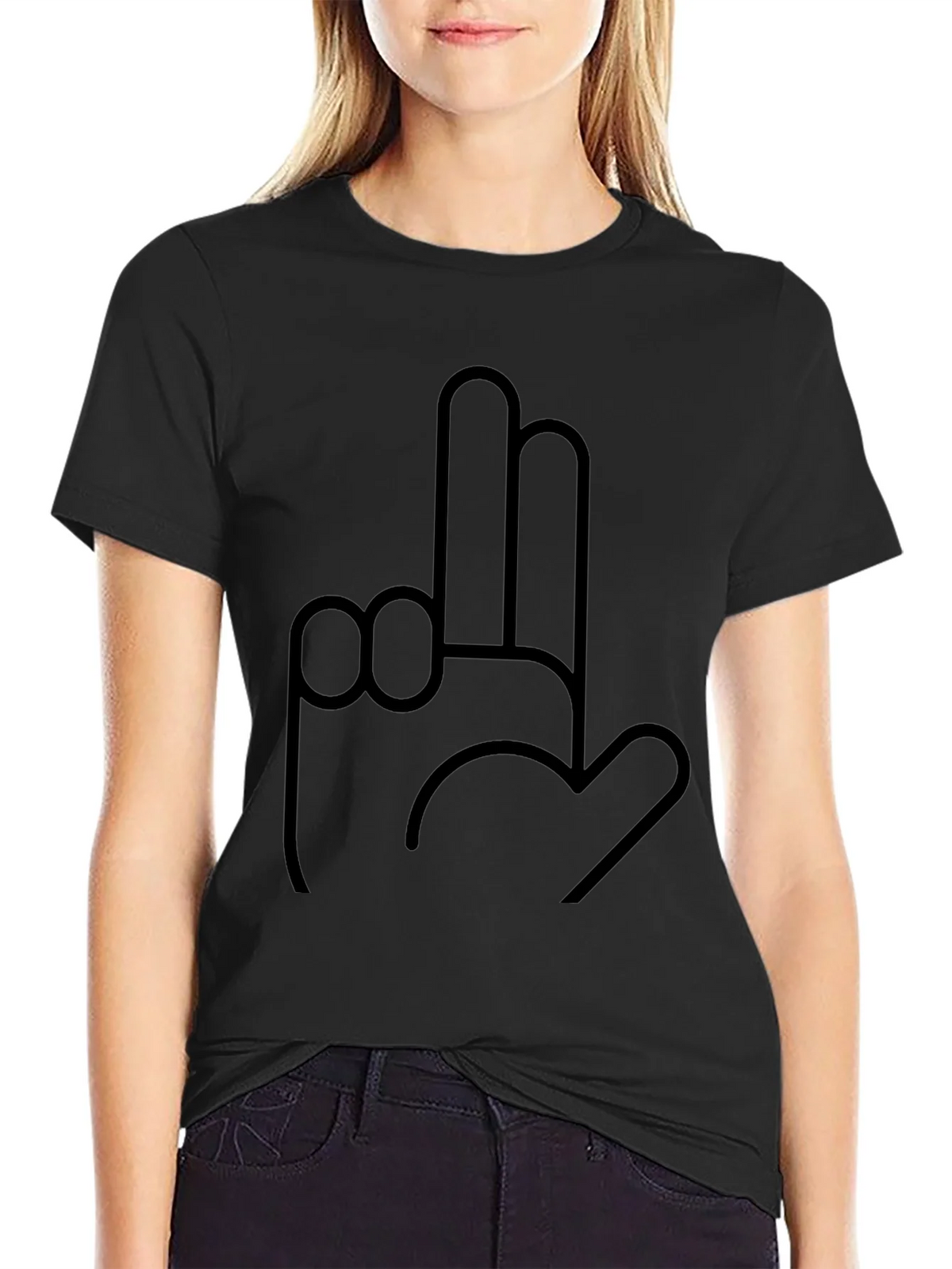 Novelty Hand Gesture Graphic Black T-Shirt product image 2