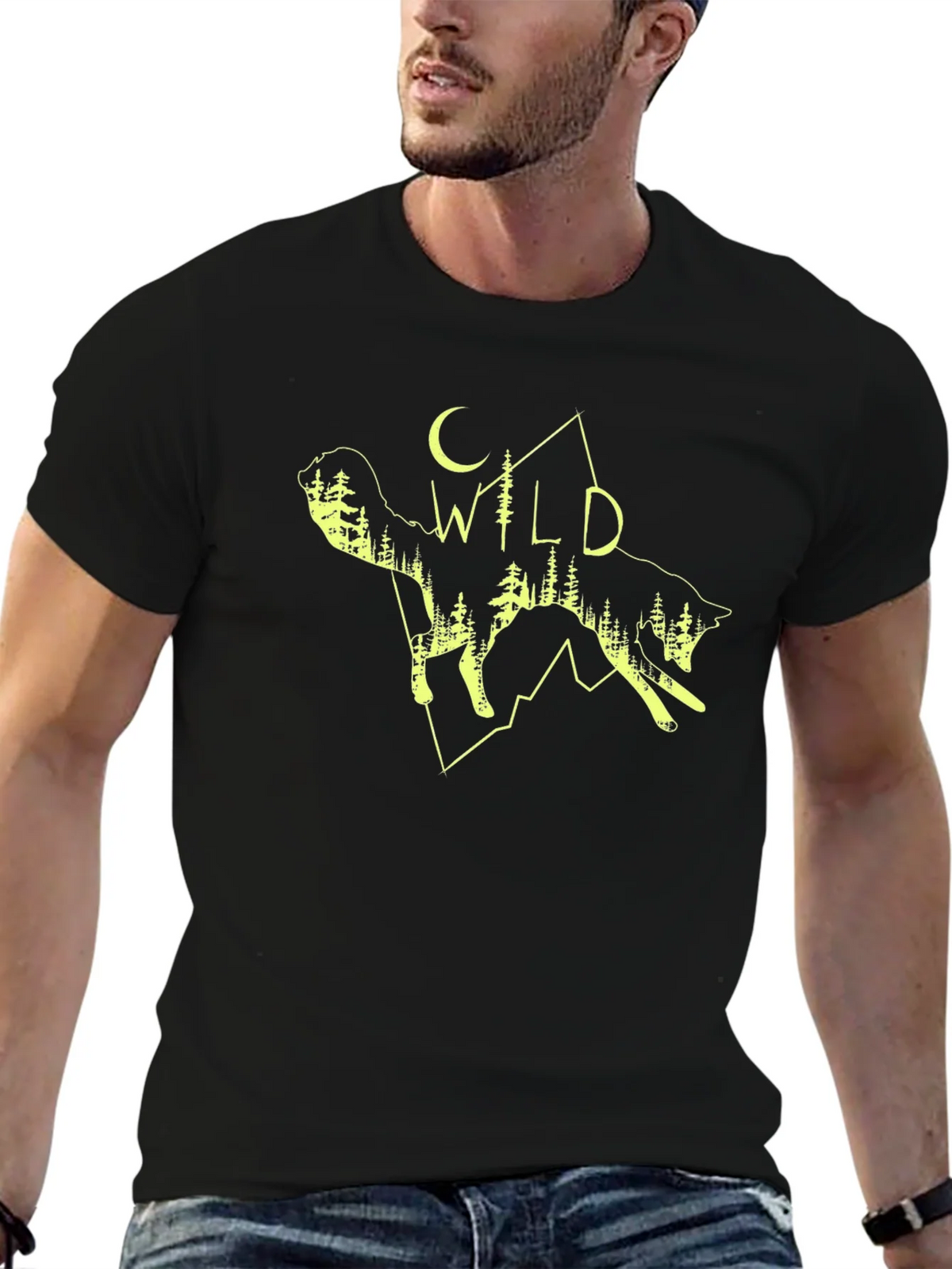 Wild Wolf Graphic Tee - Black Cotton T-Shirt product image 6