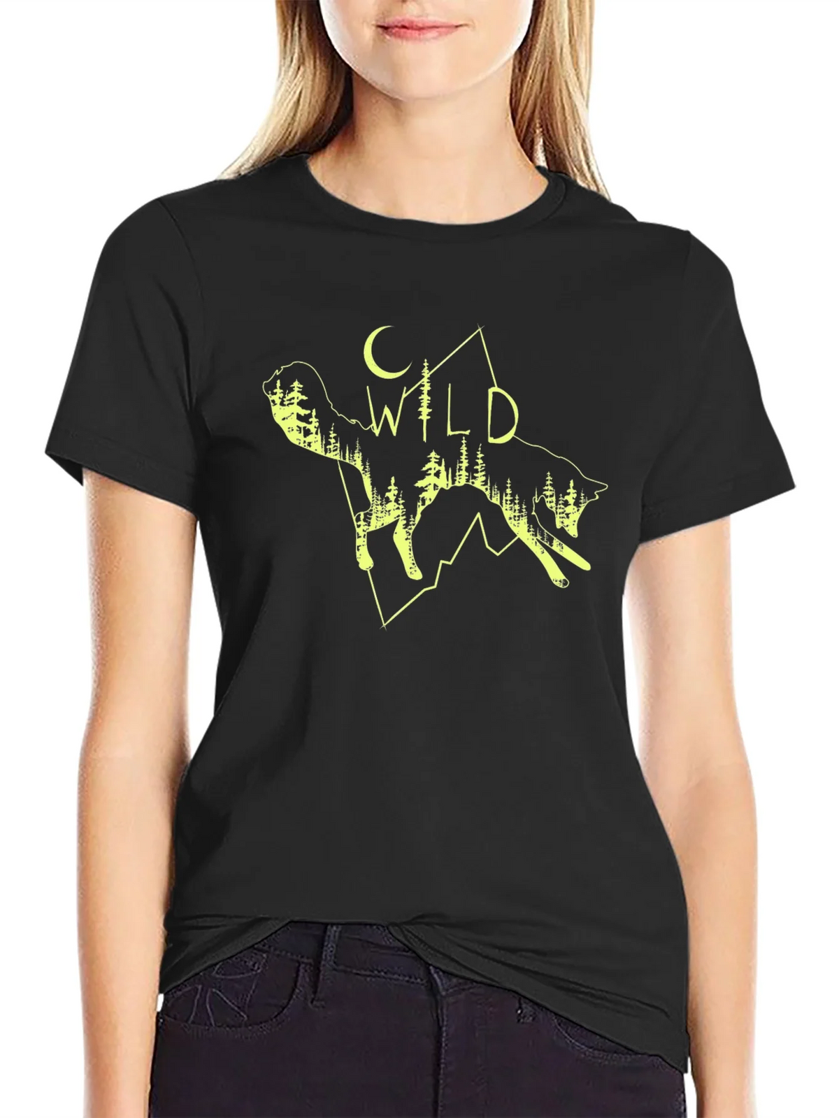 Wild Wolf Graphic Tee - Black Cotton T-Shirt product image 2