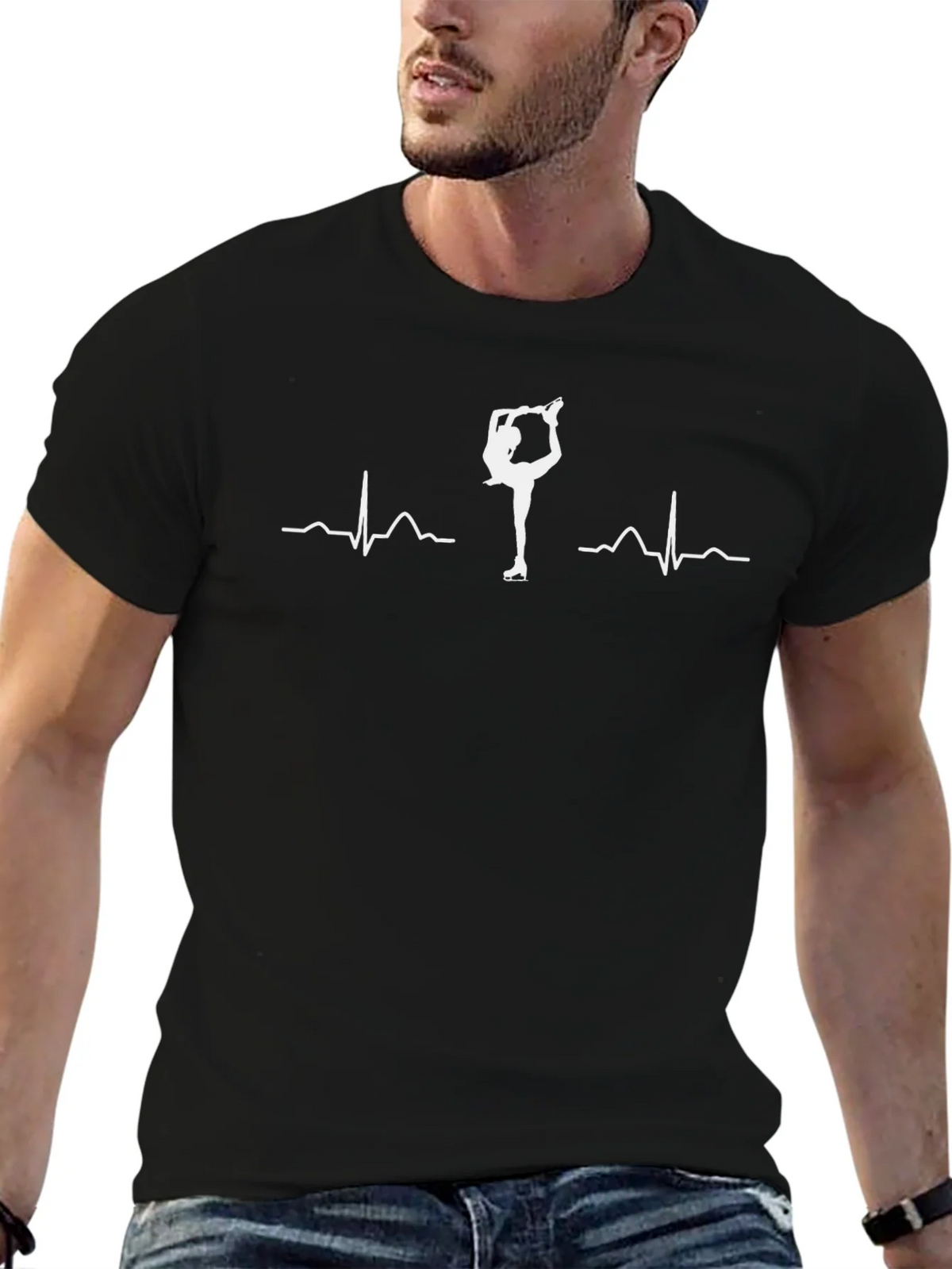 Ice Skating Heartbeat T-Shirt - Black product image 6