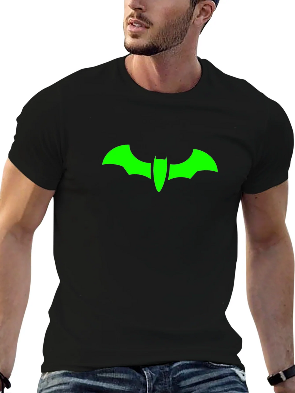 Green Bat Symbol Black T-Shirt product image 6