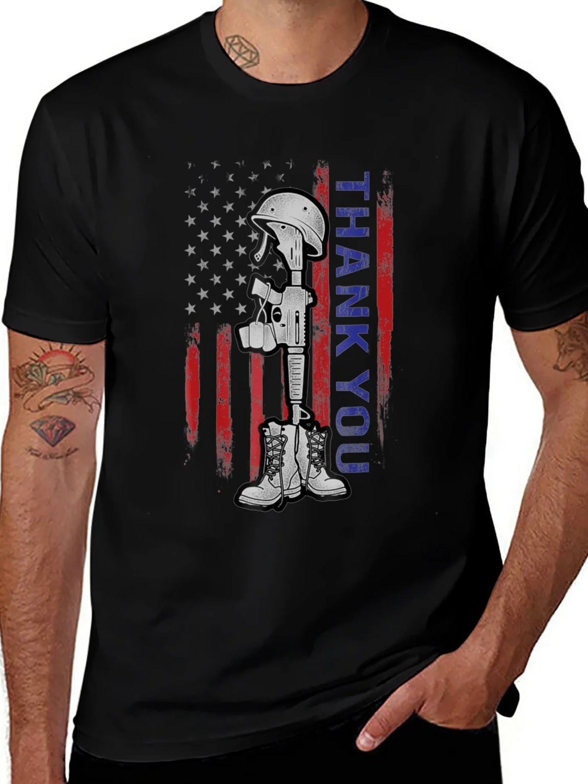 Thank You Battle Cross T-Shirt - Patriotic Tribute Tee product image 1