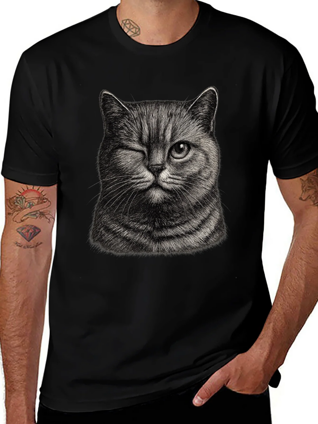 Winking Cat Graphic Tee - Mens Black T-Shirt product image 1