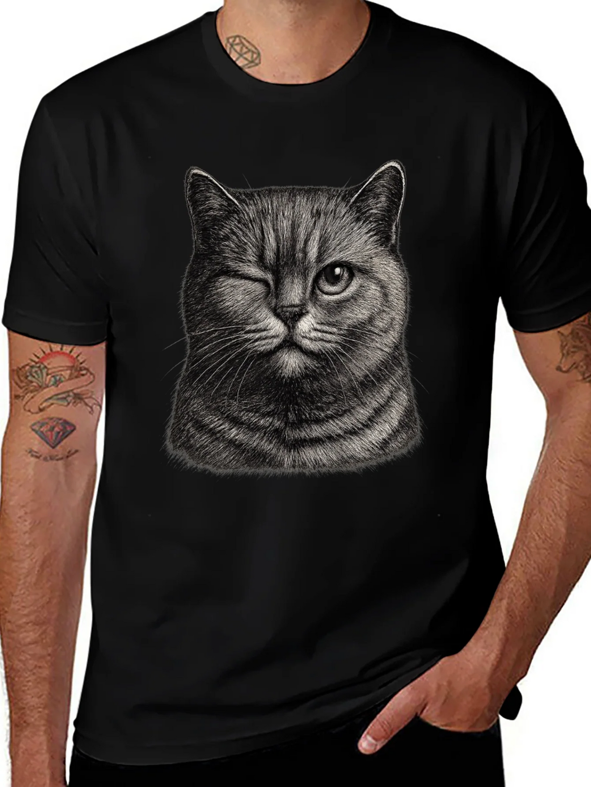 Winking Cat Graphic Tee - Mens Black T-Shirt product image 1