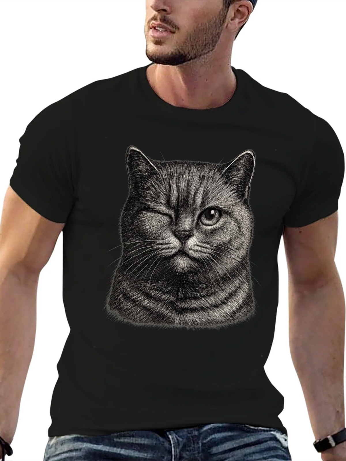 Winking Cat Graphic Tee - Mens Black T-Shirt product image 6