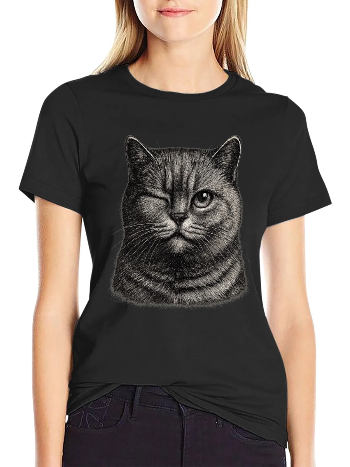 Winking Cat Graphic Tee - Mens Black T-Shirt product image 2